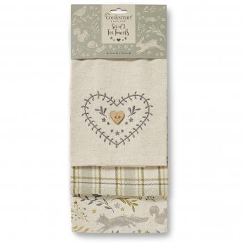 Set of 3 Cooksmart Decorative Kitchen 100% Cotton Tea Towels