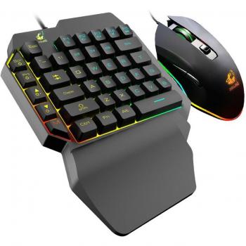 T1 One-Hand Gaming Set: Tastatur + Maus, RGB-Hintergrundbeleuchtung, USB‑Verbindung, ergonomisch, verdrahtet, für PC und