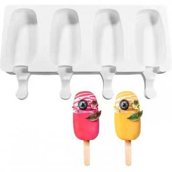 Silicone Ice Cream Maker with 20 Wooden Sticks and 4 Cells