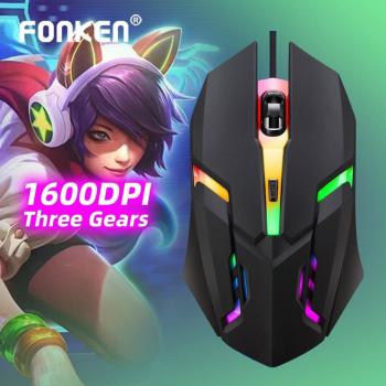 Fonken Weißes Gaming-USB-Maus mit Hintergrundlicht – 1600 DPI, 3 Tasten