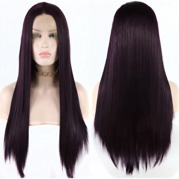 Perruque lace front, cheveux artificiels violets, chaleur résistante – Bomshell