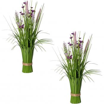 Kreatives Grün Kunstgras „Blühender Stehgras-Busch“, 48 cm