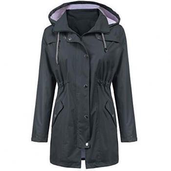 IWoo Rain Jacket Women – Lightweight Waterproof Hooded, Dark Grey, M