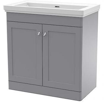 Satin Grey Free-standing Bathroom Vanity with Vitreous China Top, 830mm W x 470mm D