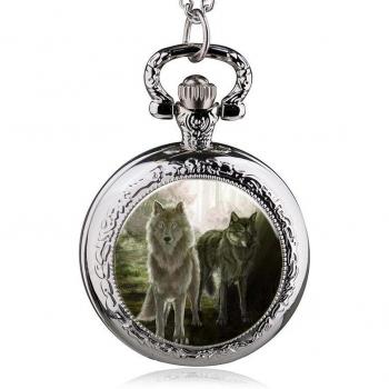Silver Wolf Pendant Pocket Watch