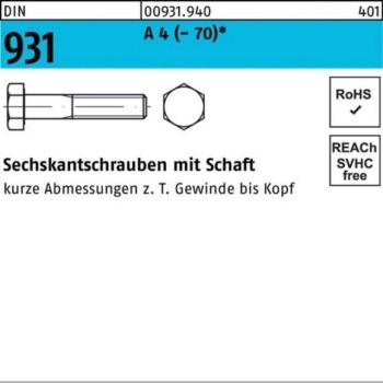 DIN 931 A4-70 Sechskantschrauben M12 x 45 mit Schaft