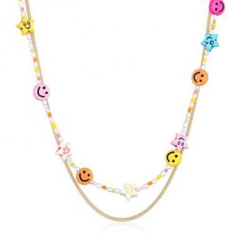 Elli Ketten-Set »Halskette Layer Süßwasserperlen Bunt Smiling 925 Silber«