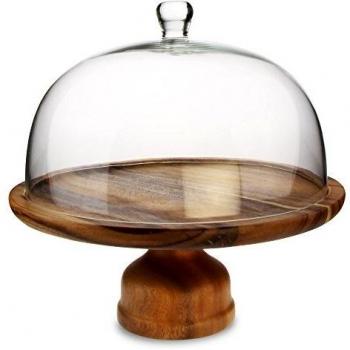 Farmhouse Acacia Cake Holder & Crystal Dome