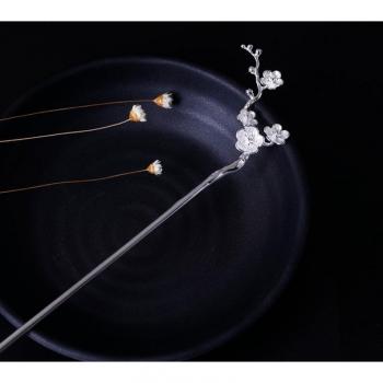 Chinese Style Silver Hairpin with Plum Blossom