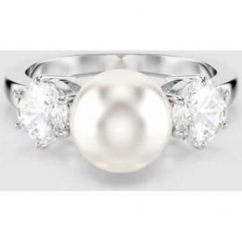 Bague Cocktail Matrix de Perles Cristal – Taille ronde, finition blanche, métal rhodié