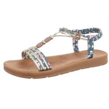 Ital-Design Damen Riemchensandalette in Gold und Grün