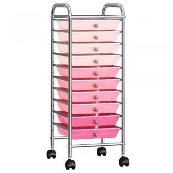 Chariot mobile de rangement à 10 tiroirs Ombre Rose Plastique