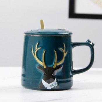 Ceramic Christmas Elk Mug with Spoon