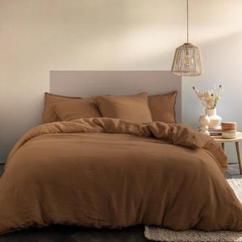 Suite Lin Lavé Ecorce 2 Personnes – Matt & Rose 260x240 cm + 2 Coussins 65x65 cm