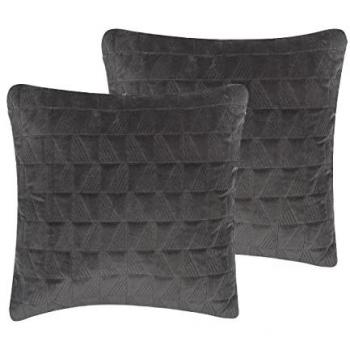Set of 2 Geometric Pattern Cushions in Grey Cotton 45 x 45 cm