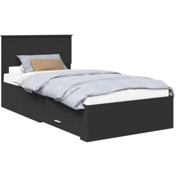 VidaXL 100x200cm Black & Silver Engineered Wood Bed Frame