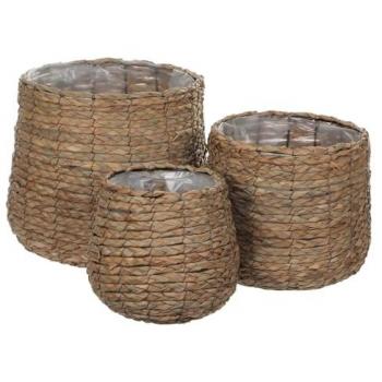 Mica Décorations : Panier à Plantes Avalon – Pack 3 – H31 x Ø30 cm – Herbe de Mer Marron Clair