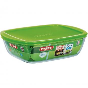 Contenitore per alimenti Pyrex in vetro, forma rettangolare, dotato di coperchio, compatibile con microonde/congelatore/forno, misure 28 x 20 cm, contenuto 2,6 l