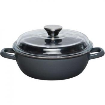 Riess Noir – 20 cm Schmorpfanne, dunkles Grau, Glasdeckel, Emaillebeschichtung