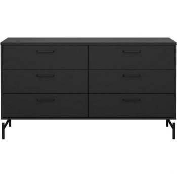 Commode moderne noire matte, six tiroirs, support métallique – 138,7 cm