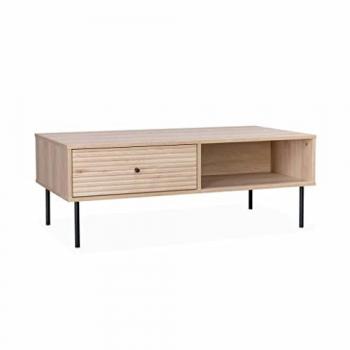 Table basse Braga, bois rainuré, 110 x 59 x 41 cm, deux espaces de rangement