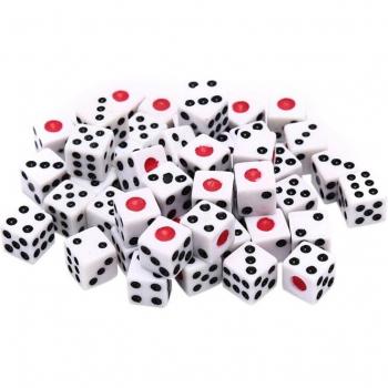 Dés de fête 8mm acryliques blanc/rouge/noir (100 pièces)