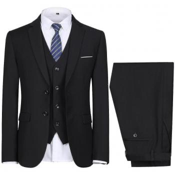 Ensemble de mariage pour hommes 3 pièces Blazer Gilet Pantalon 9 couleurs Noir M