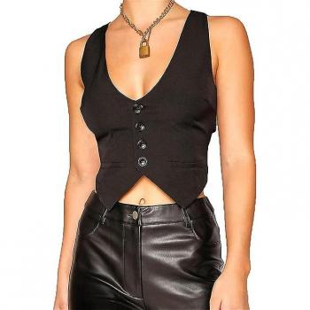 Gilet Halter Femme Vintage Steampunk Slim Fit Noir/Blanc XL