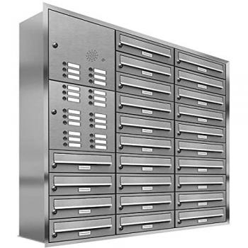 AL 24 Fach Wandbriefkasten Edelstahl modern und wetterfest