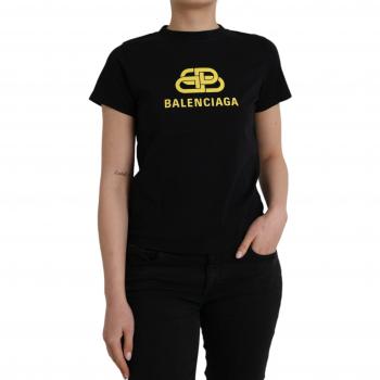 Balenciaga Black Cotton Logo Print Crew Neck T-shirt