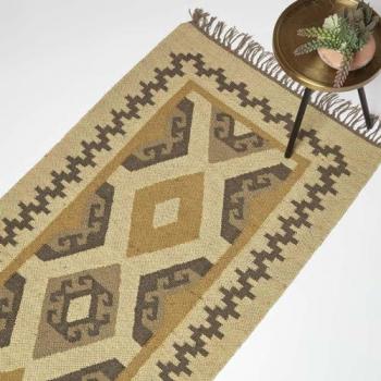 Traditional Brown & Gold Handwoven Kilim Runner Rug 80 x 180 cm