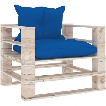 Divano Pallet da Giardino con Cuscini Blu Reale in Legno di Pino