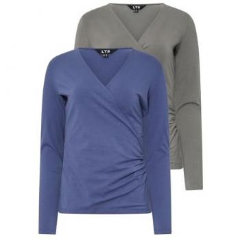 Chemisier wrap à manches longues Long Tall Sally – pack deux en bleu