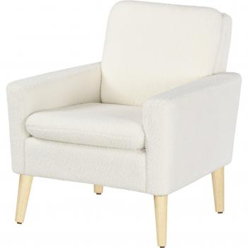 Homcom Upholstered Accent Chair, Modern Armchair with Wood Legs, Teddy Chair, Cream White