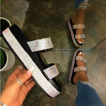 Non-Slip Rhinestone Platform Flip-Flops