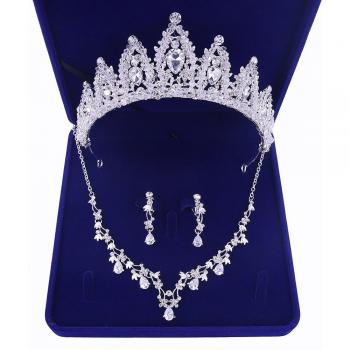 Luxury Silver Plated Rhinestone Crystal Faux Pearl Jewelry Set for Bride