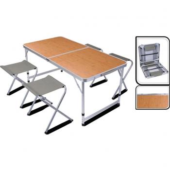 Table de camping avec 4 chaises en aluminium