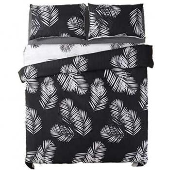 Black Aisbo Microfiber Duvet Cover – Tropical Leaves Design, King