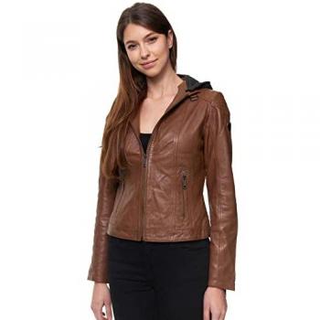 Tazzio F503 Damen Lederjacke im Biker‑Style, Kapuzenoption