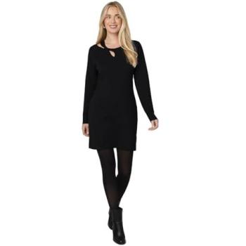 Black Women's Mini Knit Dress with Keyhole Twist (Size Small)
