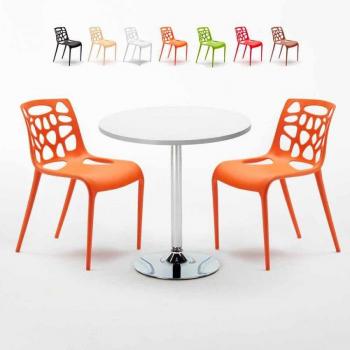 Set de table et chaises ronds 2 places – AHD Amazing Home Design – Table blanche 70x70 cm + 2 chaises couleur orange – Gelateria Long Island