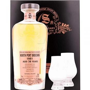 Whisky 30ème Anniversaire Signatory Vintage North Port Brechin 36 ans 1981 57,2% Vol 0,7l avec 2 verres
