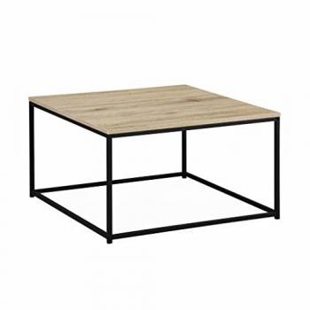 Mesa de centro industrial con efecto madera y metal, estilo Loft, dimensiones 70x70x40 cm, color natural