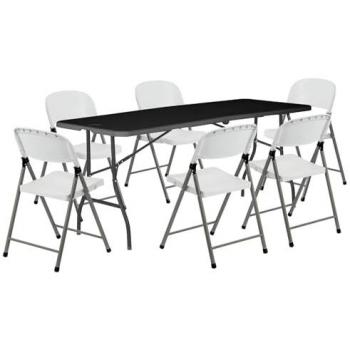 Compact 6‑ft Foldable Table and Chair Pack – Black/White