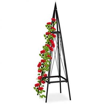 Set of 4 Metal Garden Obelisks, 132 cm, Black, Free-Standing Support for Vines and Climbing Plants