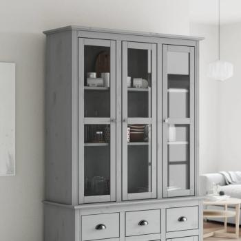 Armoire BODO gris avec portes vitrées en bois de pin massif