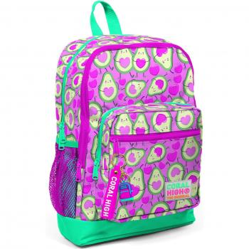 Mochila Coral High Kids en Rosa Claro y Verde Agua con Diseño de Aguacate y Cuatro Compartimentos 23709