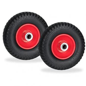 Relaxdays Ruedas para Carretilla 2.50‑4 – Goma Maciza + Repuesto 80 kg (Negro/Red)