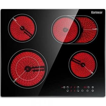 Zelcoa Ceramic Hob, 60cm, 4 Burners, Electric Cooktop, Integrated, 6600W, No Plug Required