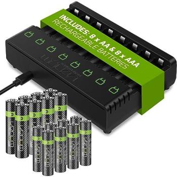 PowerHub 8+8 AA Recharge Dock – 2100 mAh and AAAmAh Cells Included
